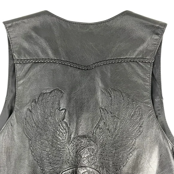 Vtg Le Cuir Niko Leather Biker Vest Black Size L, Eagle Embrossed Braided Detail - Picture 8 of 14